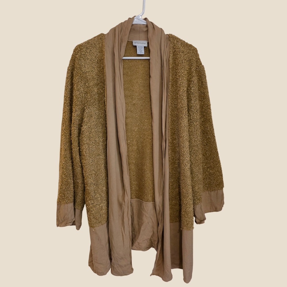 Soft Surroundings Womens Boucle Cardigan Size 1X Tan Mixed Media Open Minimalist